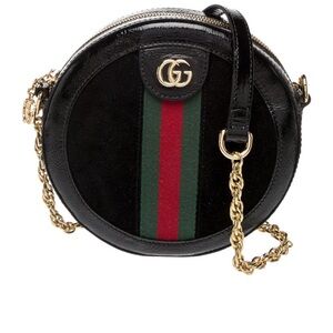 Gucci Black and Green Round Crossbody Bag (Web Ophida)